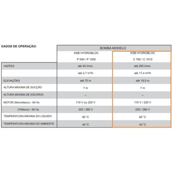 Bomba Centrífuga KSB Hydrobloc C700 NG 0,75 CV Monofásica 127V/220V - Image 4